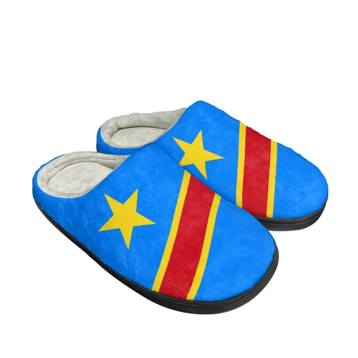 Winter Warm House Slippers Congo Flag Shoes Indoor Bedroom Soft-soled Slides Non-Slip Lazy Loafers Congo Pantuflas