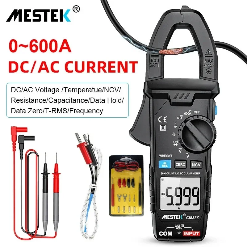

Mestek Digital Clamp Meter AC DC Current Clamp 600A Multimeter Capacitance 6000 Count Amperimetrica Temperature Ammeter Pliers