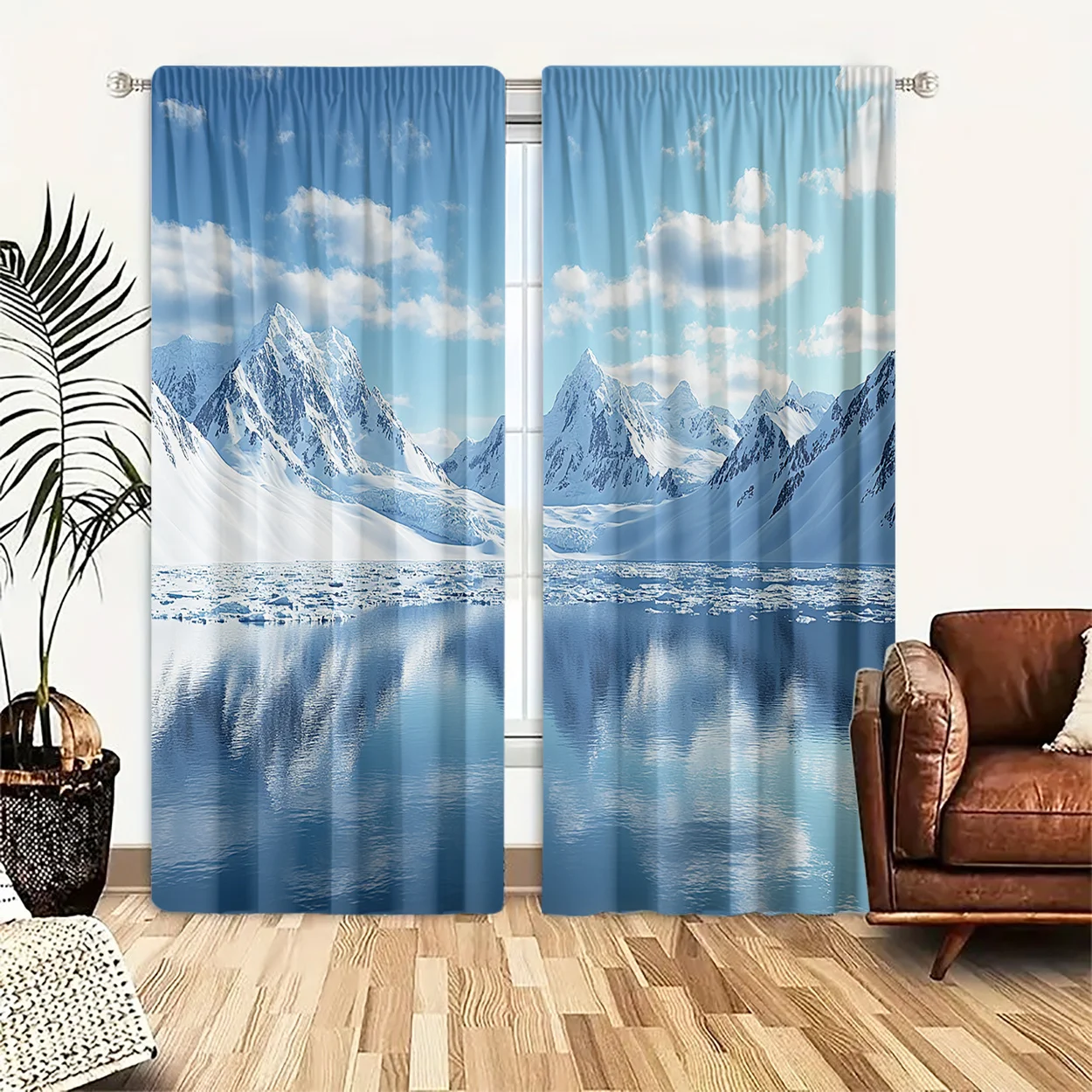 Blue Snow Mountain Lake Curtain, 3D Scenic Landscape Blackout Drapes, Nature View Window Treatment for Living Room Bedroom