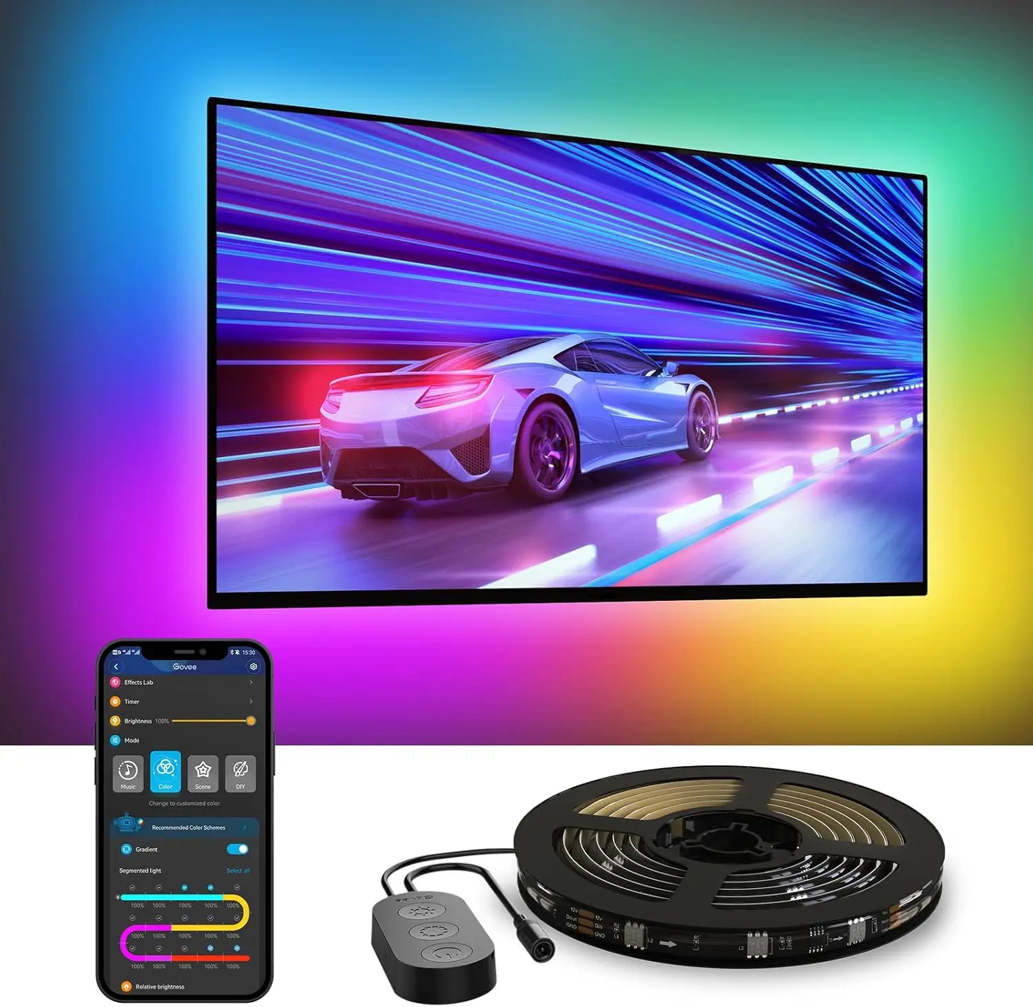 Smart RGBIC LED Strip Lights for 70-80 Inch TVs, Bluetooth/Wi-Fi Control, Music Sync, 99+ Scenes