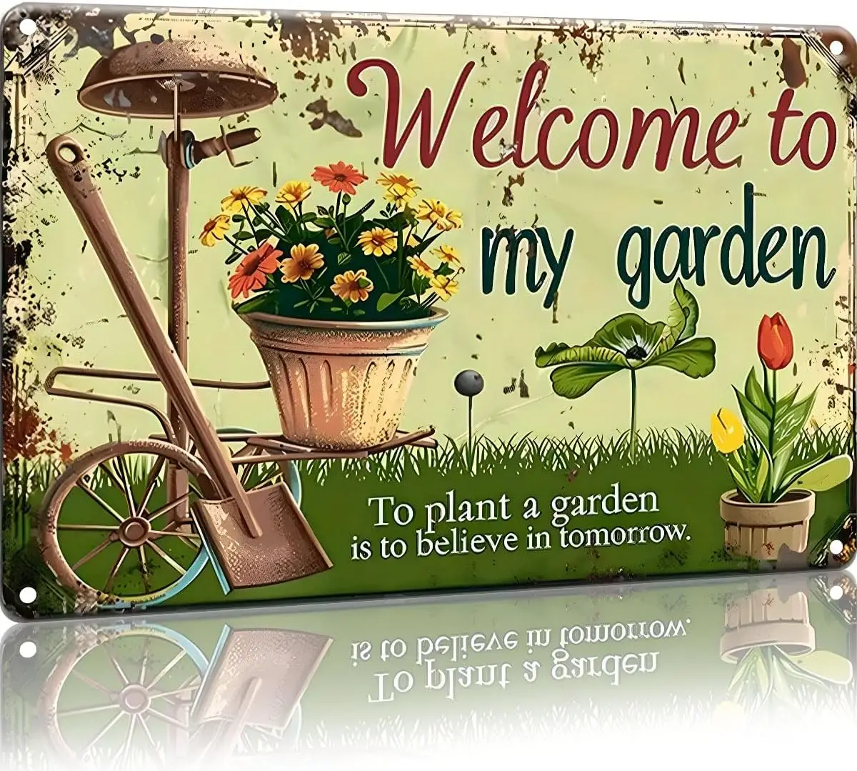 Garden Signs Vintage Metal Sign - Welcome to My Garden - Retro Gardening Signs for Outside Home Gardening Greenhouse Yard Outdoo