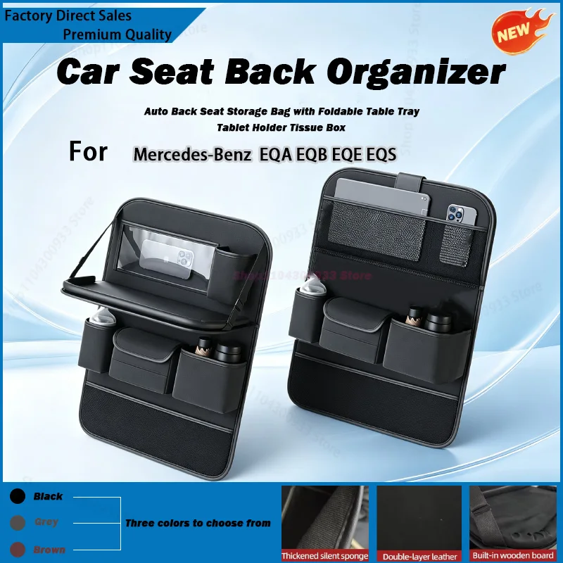 For Mercedes-Benz EQA EQB EQE EQS Car Seat Back Organizer Auto Back Seat Storage Bag with Foldable Table Car Accessories
