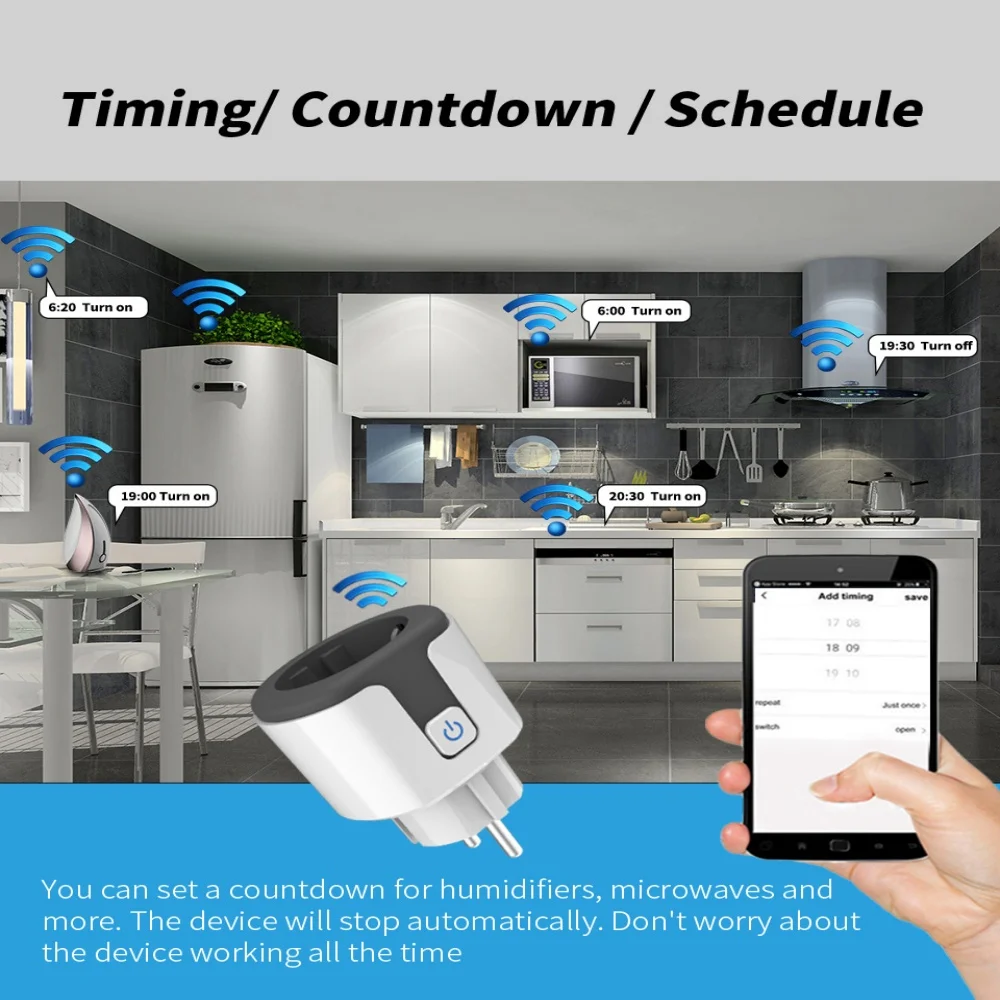 Tuya Smart WiFi Bluetooth EU Plug 20A Socket Power Monitoring Timer Outlet Compatible with Google Home Alice SmartThings Alexa