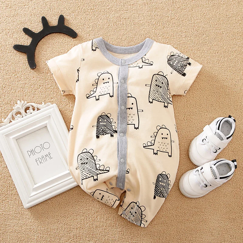 Newborn Clothes Cute Cartoon Monster Printed Cotton Comfortable And Soft Summer Boys And Girls 0-18 Short Sleeved Baby Jumpsuit