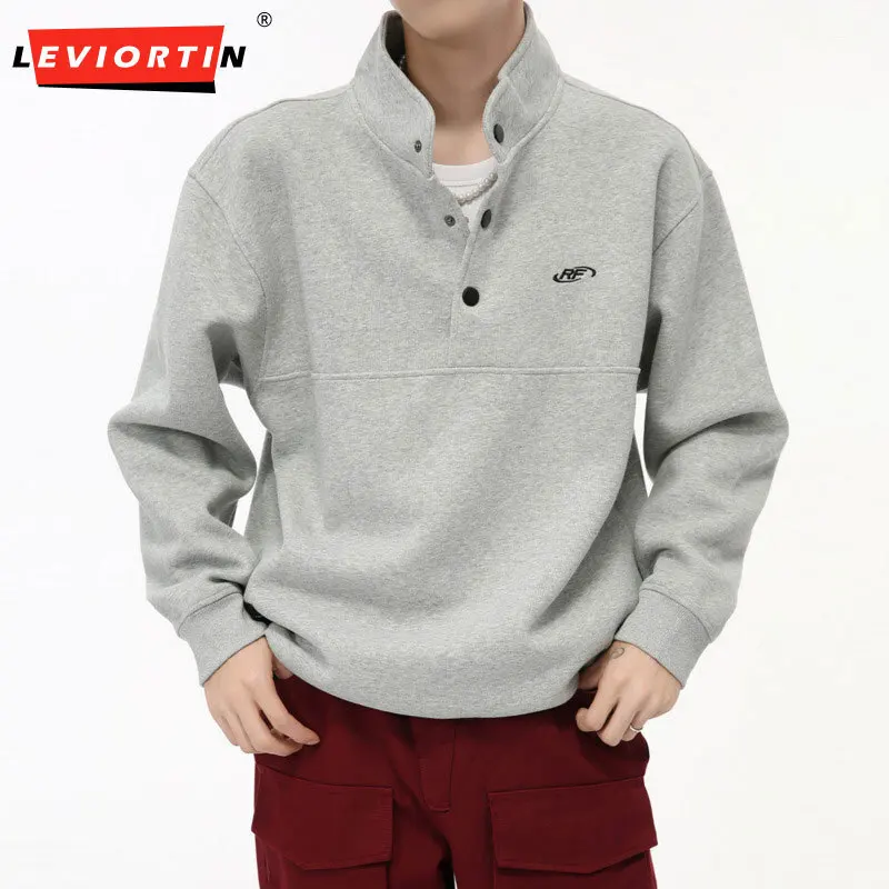 

LEVIORTIN Men's Sweatshirts Stand Collae Letter Embroidery Trendy Male Pullover Clothing Autumn Stylish 2024 Male Clothing