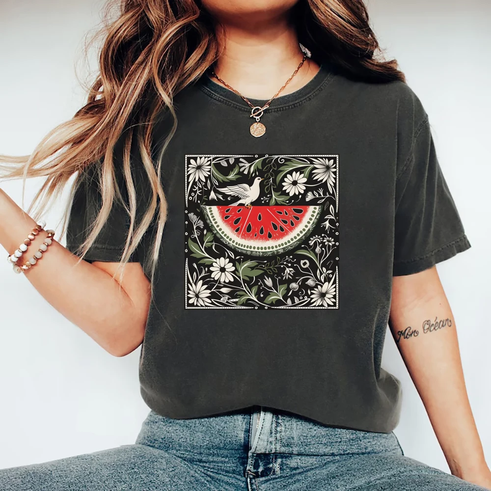 

Watermelon Flag Tshirt This Is Not A Watermelon T-Shirt Short Sleeve Women Graphic T Shirts Love and Peace Tee Streetwear Tops