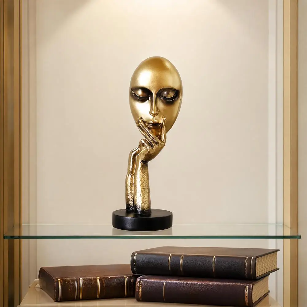Abstract Face Sculpture Abstract Face Resin Sculpture Minimalist Hand-on-chin Bust Statue Luxury Gold Matte Black Art for Desk