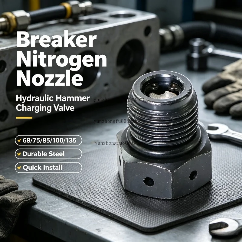 Nitrogen Charging Gun Head Nozzle, Excavator Hydraulic Breaker Air Valve Exhaust Screw for 68 75 85 100 135 Breaking Hammer