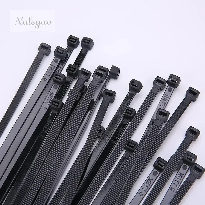 Self-locking Plastic Nylon Cable Ties 100 PCS Black 5x300mm 4x200mm Zip Ties Strap Wire Management Fastening Set