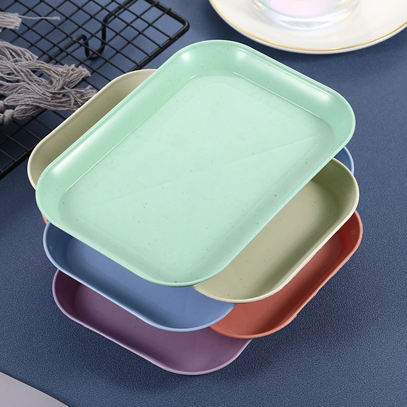 Candy Color Wheat Straw Storage Tray Desktop Sundries Plastic Small Square Plate Decor Trays