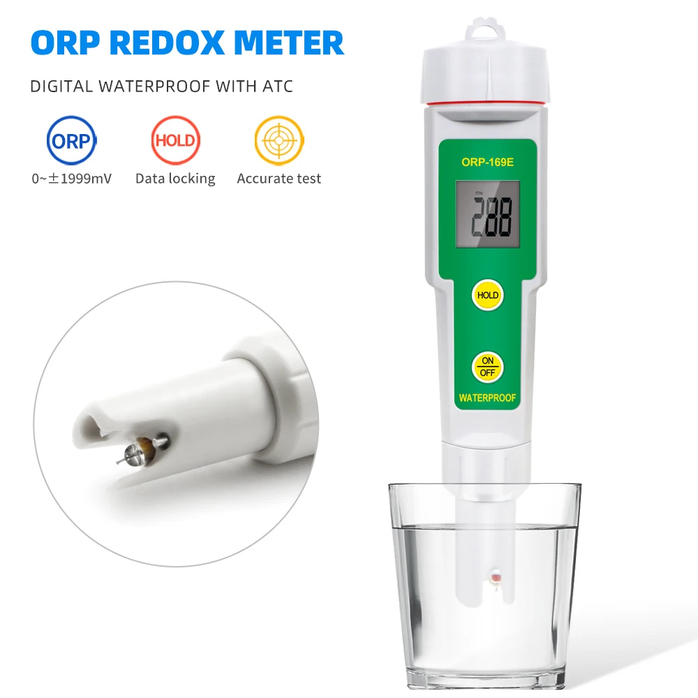 Medidor Digital ORP de ORP-169E, probador de calidad del agua potable, pantalla LCD de 0 ~ +/-1999mV, probador Redox ORP para acuario y piscina