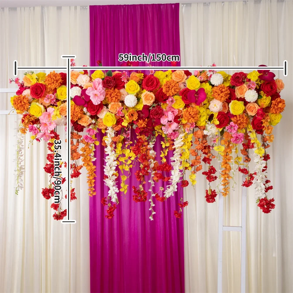 Arreglo Floral para boda, serie roja, amarilla, naranja, rosa, orquídea, glicina, arco de flores artificiales, telón de fondo, decoración para eventos personalizada