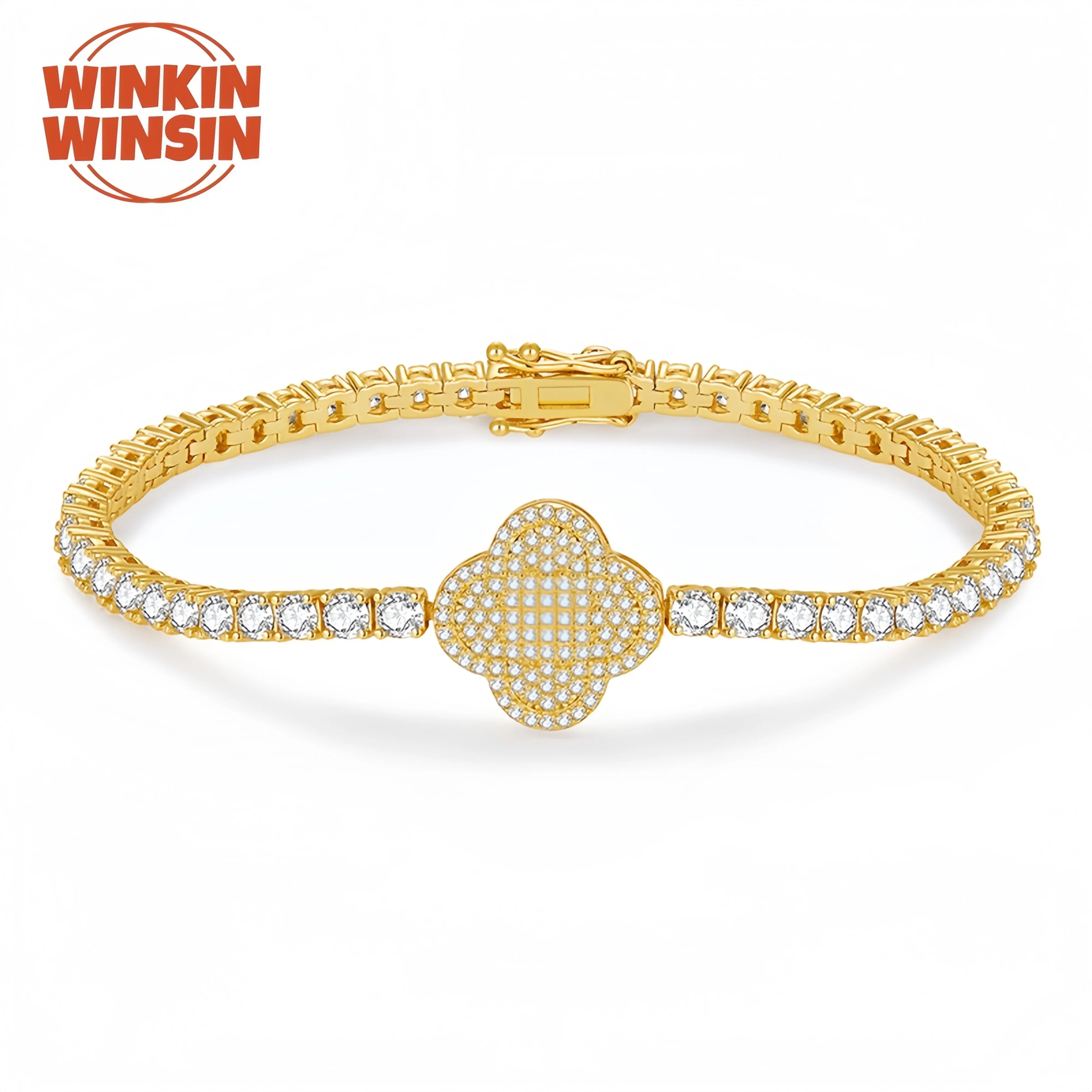 

Winkin Winsin Brand S925 Sterling Silver Moissanite Clover Hip Hop Tennis Bracelet GRA Certificate Gemstones Bracelets Jewelry