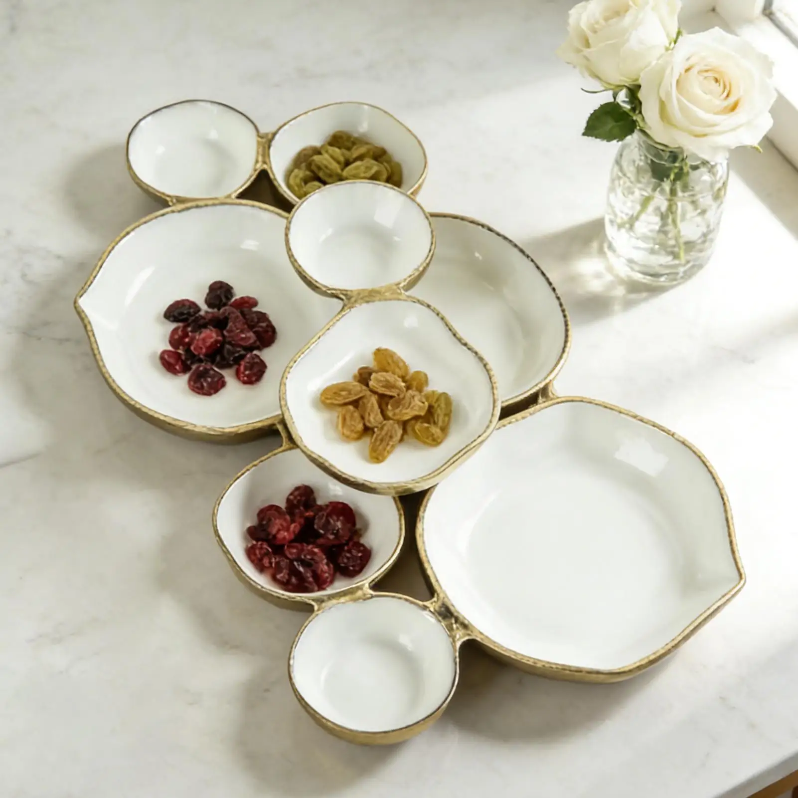 Cluster Serving Tray Decorative Nine-Grid Plate Charcuterie Tray for Snacks Nuts Chips Fruit Candy Meals Appetizers Dining Room