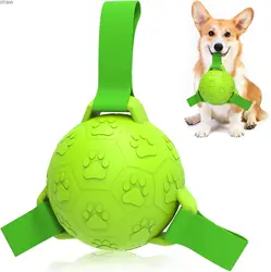 ATUBAN Dog Toys Sccocer Balls with Straps, Interactive Durable Rubber Water Chew Toys for Training Herding Balls Indoor Outdoor