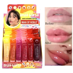 12Pcs/Lot Fruit Jelly Transparent Lip Gloss Mirror Hydrating Lip Oil Plumping Moisturizer Vitamin E Mineral Lip Care Makeup