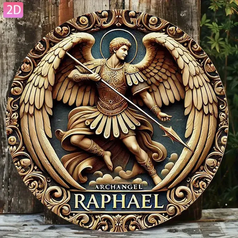 Vintage Archangel Raphael Rustic Aluminum Metal Sign, Wall Decor for Home Garden Bar 20x20cm Rustproof