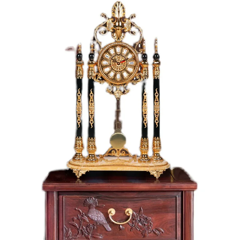 

European gold living room table clock, European light luxury crystal table clock, silent study