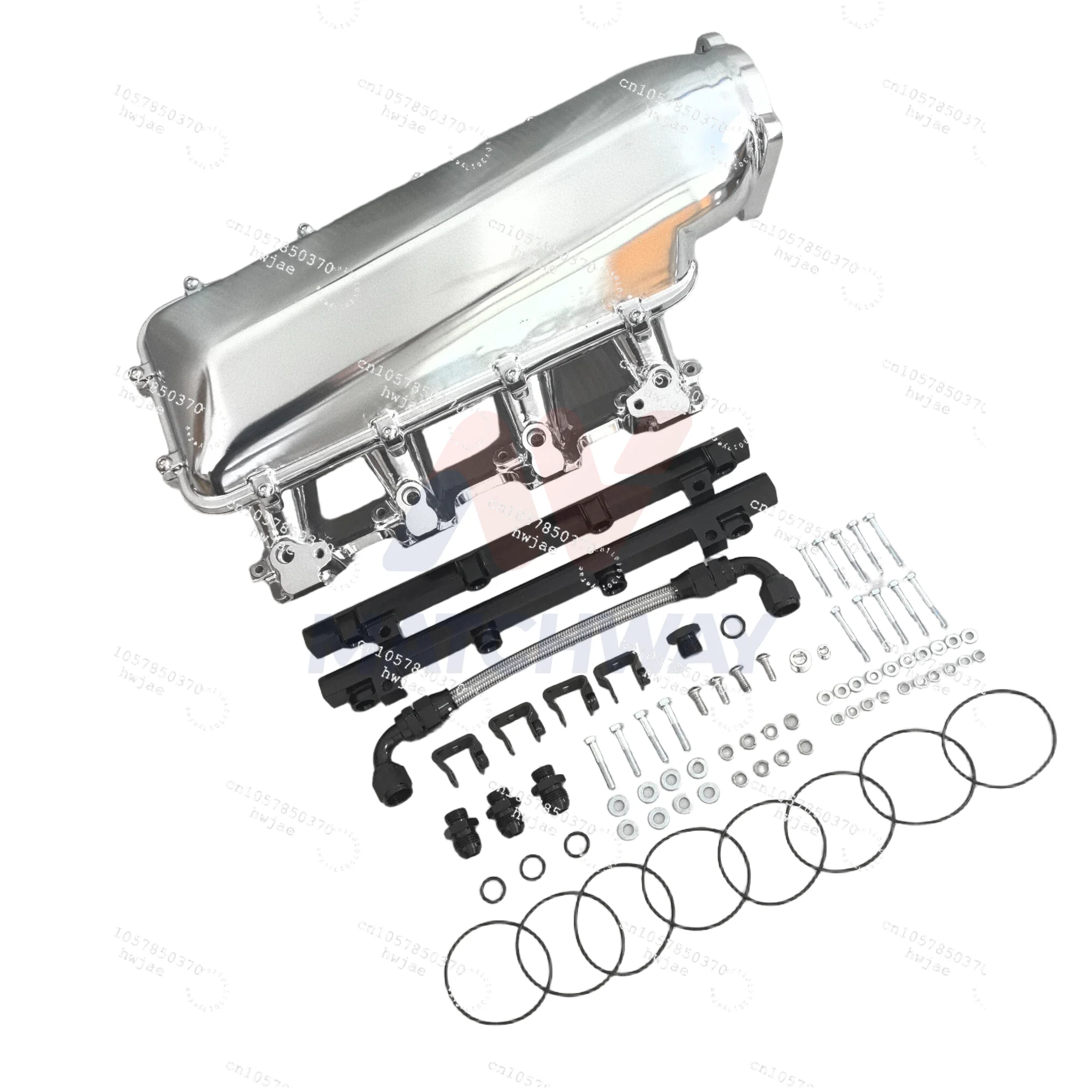 Polished Aluminum LS Lo-Ram EFI Intake Manifold With Fuel Rail Kit Compatible with GM LS1 LS2 LS6 Engine