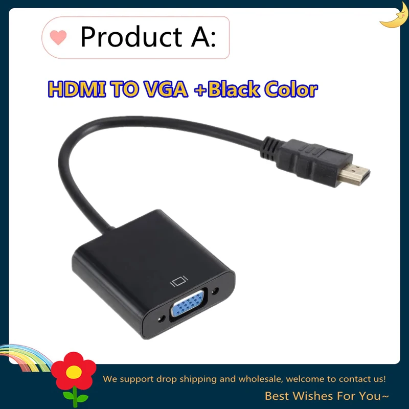 HDMI-Compatibe to VGA Adapter Male To Famale Converter 1080P Digital to Analog Video Audio For PC Laptop Tablet HDMI TO VGA