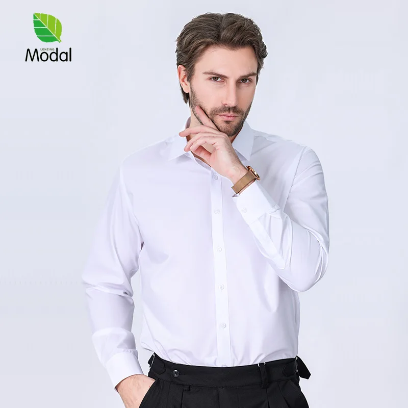 New in shirt ModaL solid color long-sleeve shirts for men slim fit foraml plian shirt soft office england white black clothes