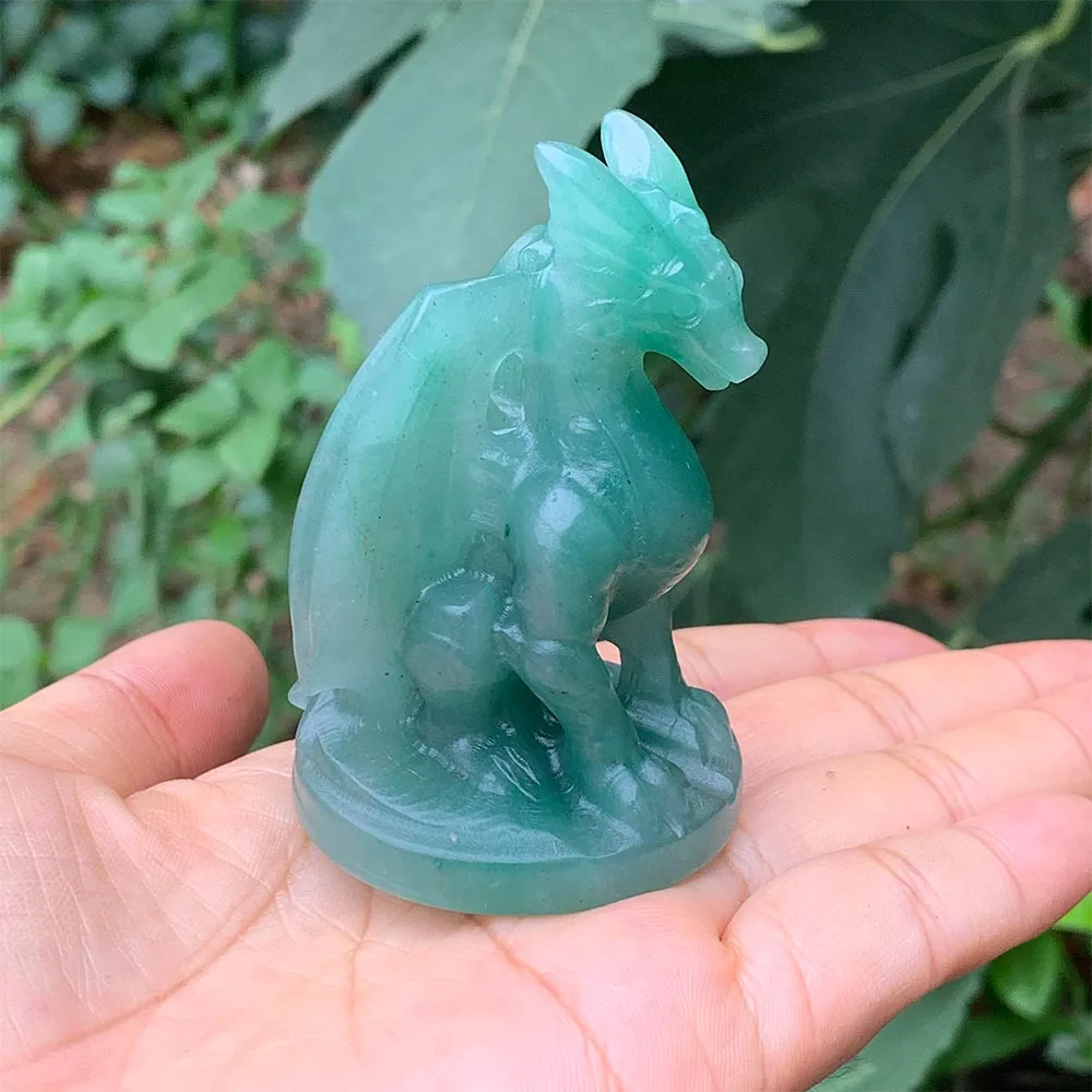 Natural Green Aventurine Dragon Statue Hand Carved Crystal Mythical Beast Figurine Reiki Healing Energy Stone Wiccan Altar Decor