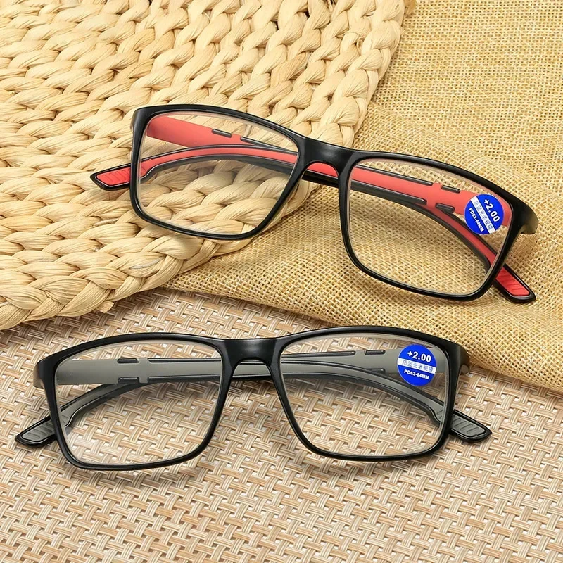 

Vintage TR90 Square Blue Red Frame Sports Reading Glasses Men Presbyopia Eyeglasses Anti Blue Light Blocking Hyperopia Eyewear