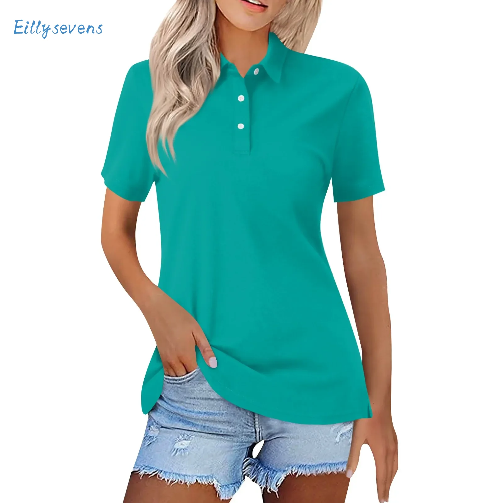 

Women'S Polo Shirts Classic Simple Slim Shirts Casual Lapel Short Sleeve Solid Color Button Up Tops Daily Commute Comfy Tops