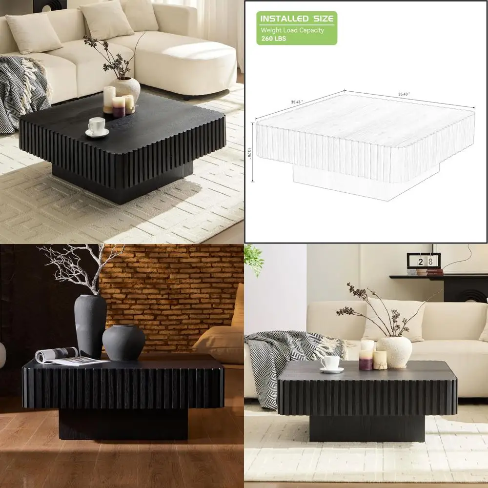 

JUSTONE 35-inch Mid-Century Modern Drum Coffee Table, Handcrafted Wood Round Center Table for Living Room, Home Office, Black