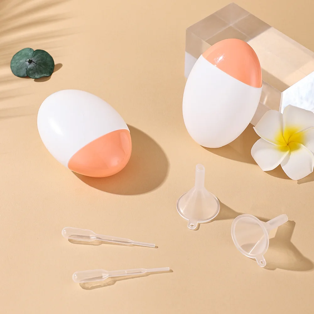 2 個 50 ミリリットルホワイト & オレンジキャップ卵型 PE 空のローションプラスチックボトルセット詰め替え旅行容器日焼け止め化粧品用