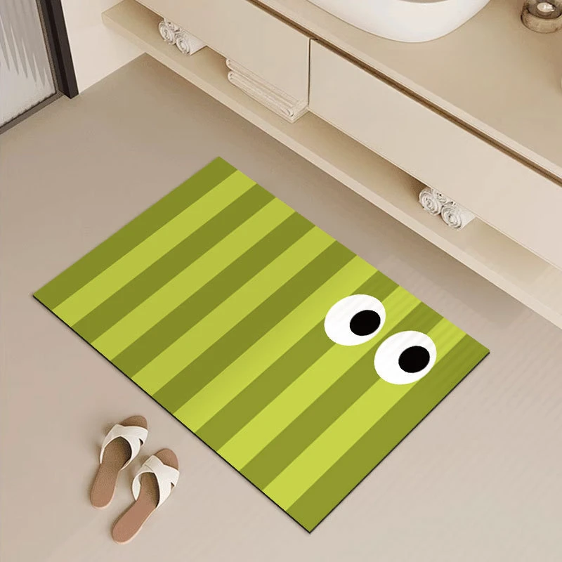 Striped Style Bathroom Rug Quick Dry Super Absorbent Doormat Diatomite Mud Non Slip Rubber Rug for In Front of Bathtub Decor