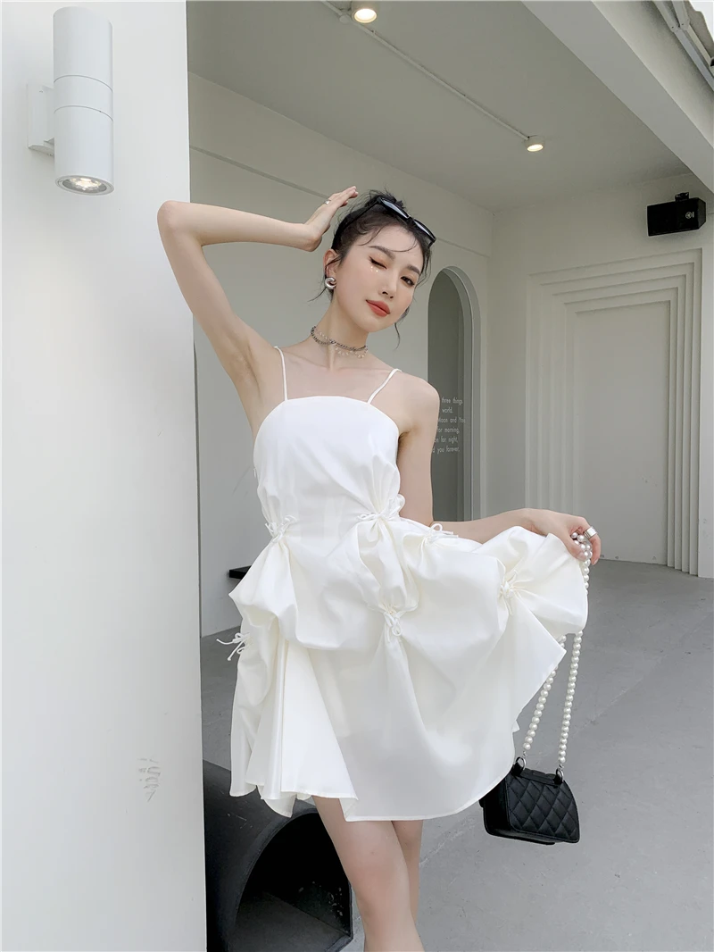 Imagem -06 - Cetim de Verão para Mulheres Vestidos Branco Cintura Alta Moda Backless Sexy Slip Mini Slash Neck Ball Gown Bow Novidades Black Skirt Clothing