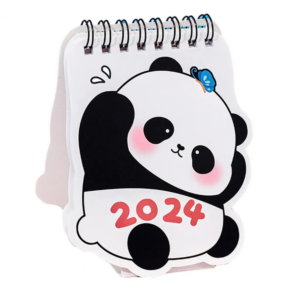 2024 Calendar Desk Calendar Cartoon Panda Pattern Standing Flips Calendar Manage Time Plan Tasks Mini Calendar for Home Office