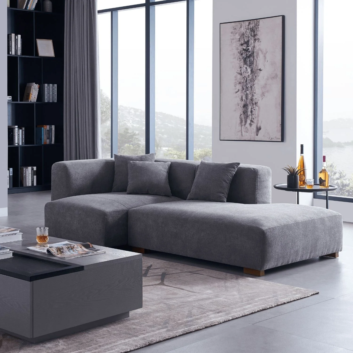 Popular Design L Shape Lounge Tufted Fabric Recliner Modular Sectional Sofa with Removable Cover for Villa & Workshop