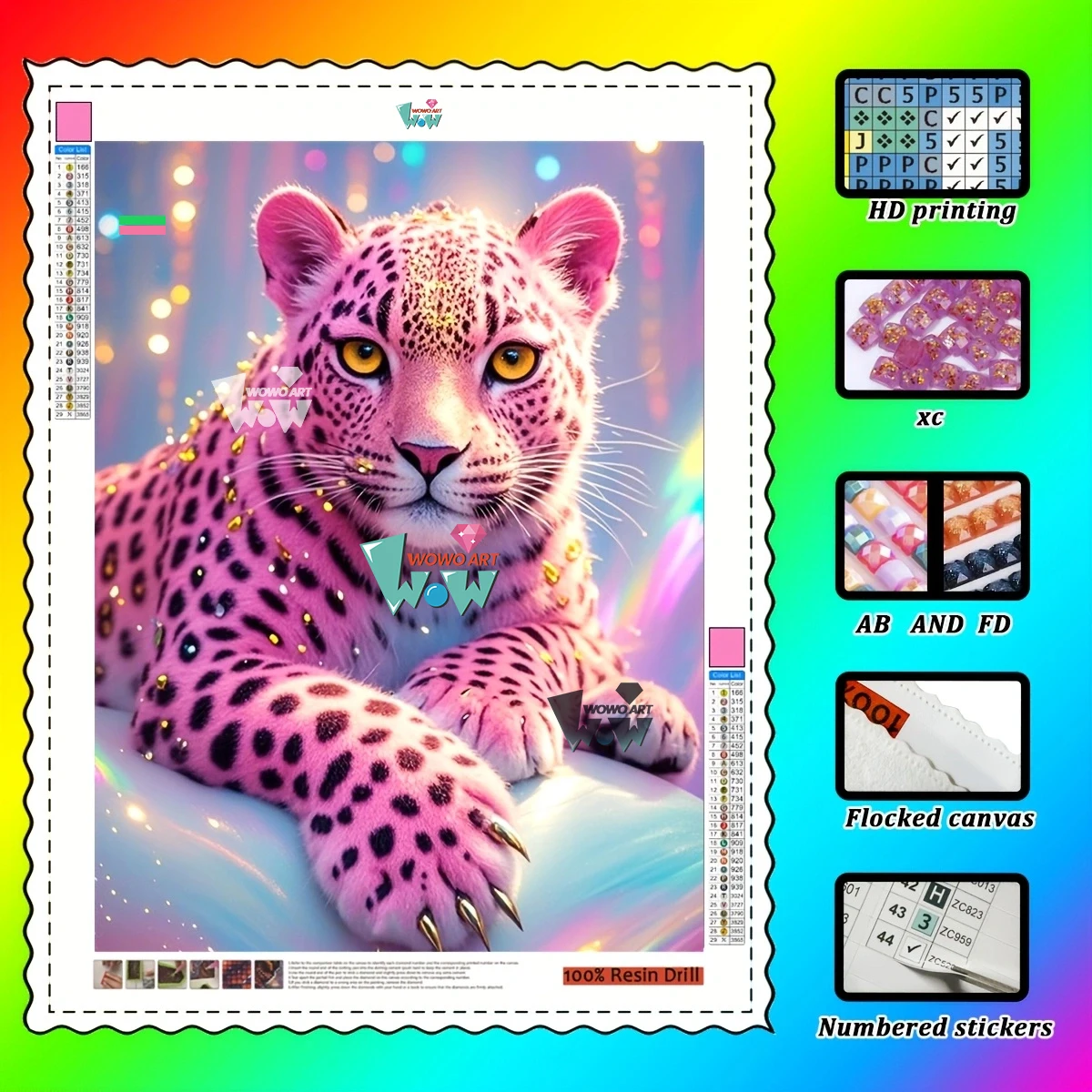 

Adorable Pink Leopard Resin Diamond Art Wowo Art Beautiful Decorative Painting 100% Resin Diamonds Ideal for Art Lovers