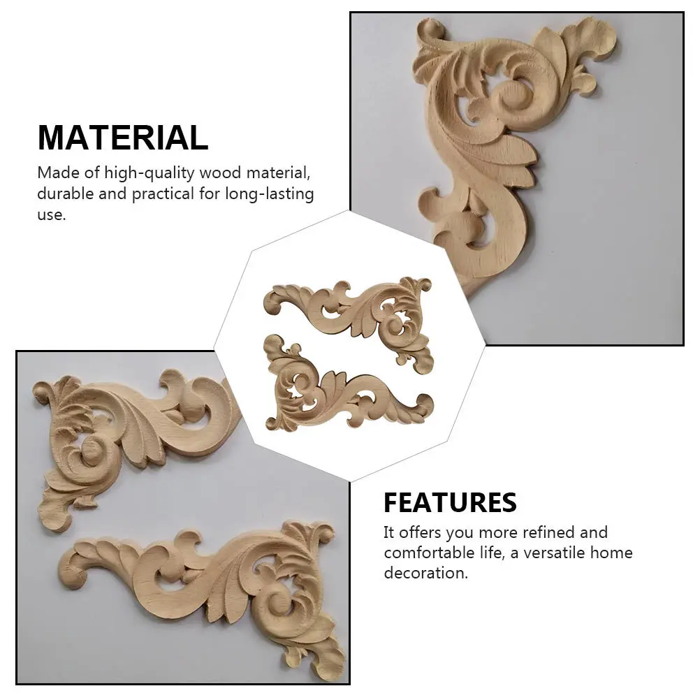 

2pcs Solid Wood Carved Onlay Wooden Appliques Unpainted Frame For Cabinet Furniture Decor Chinese Style Craft Home Decoration
