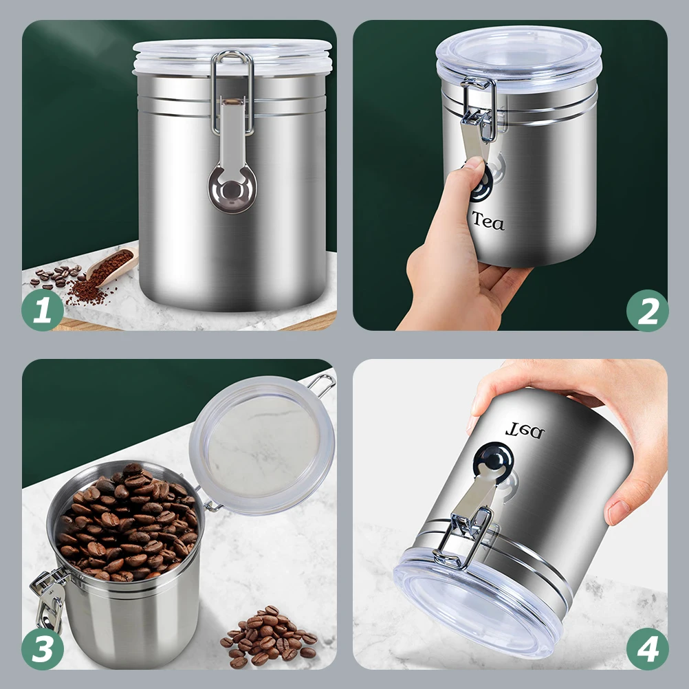 

Stainless Steel Storage Canister Airtight Food Container for Coffee Tea Snacks Dried Fruits Kitchen Office Travel Grey Sealing