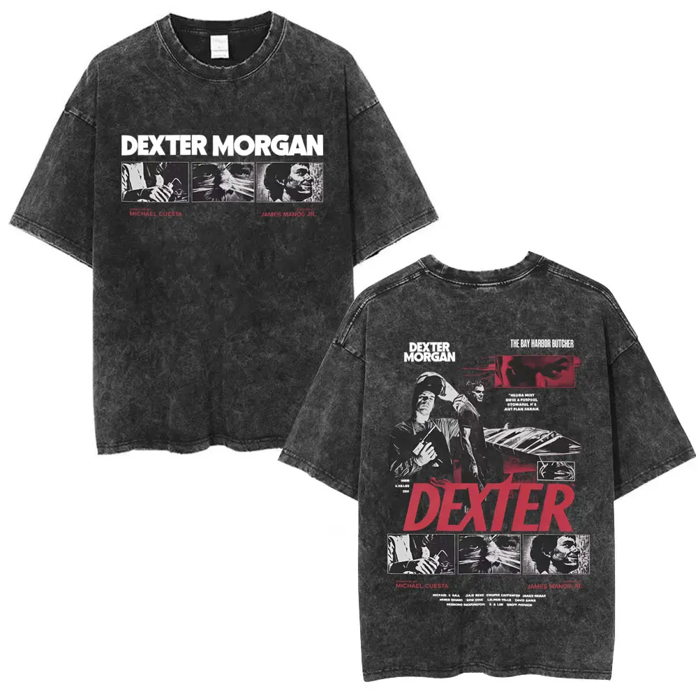 

Washed Vintage TV Play Dexter Morgan Graphic T-shirt Men Women Casual Cotton Short Sleeve T-shirts Male Loose Oversized