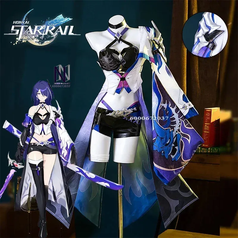 CyHonkai Star Rail Acheron Cosplay Costume Wig Outfit Dress Uniform Earrings Leggings Galaxy Rangers Halloween Party Women Props