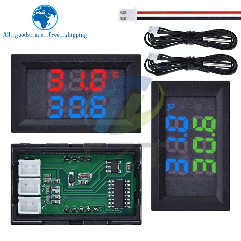 TZT DC4-30V 100cm LED Display Digital Voltmeter and Thermometer Temperature Sensor Detector With NTC10K 3950 Probe Temp Tester 