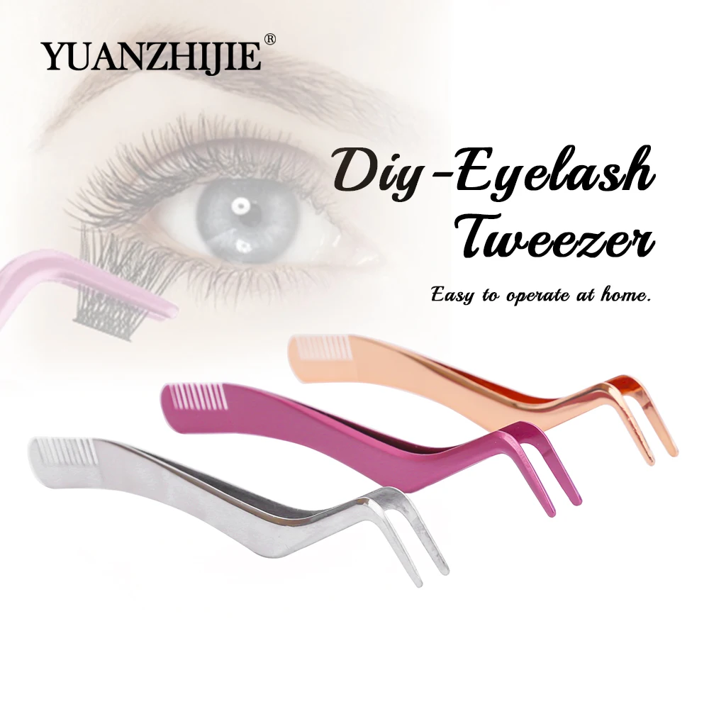 Multifunction Rose Gold 2 in 1 DIY Lashes Tweezers with Comb Double Head Eyelashes Application Tools for Beginners by YUANZHIJIE