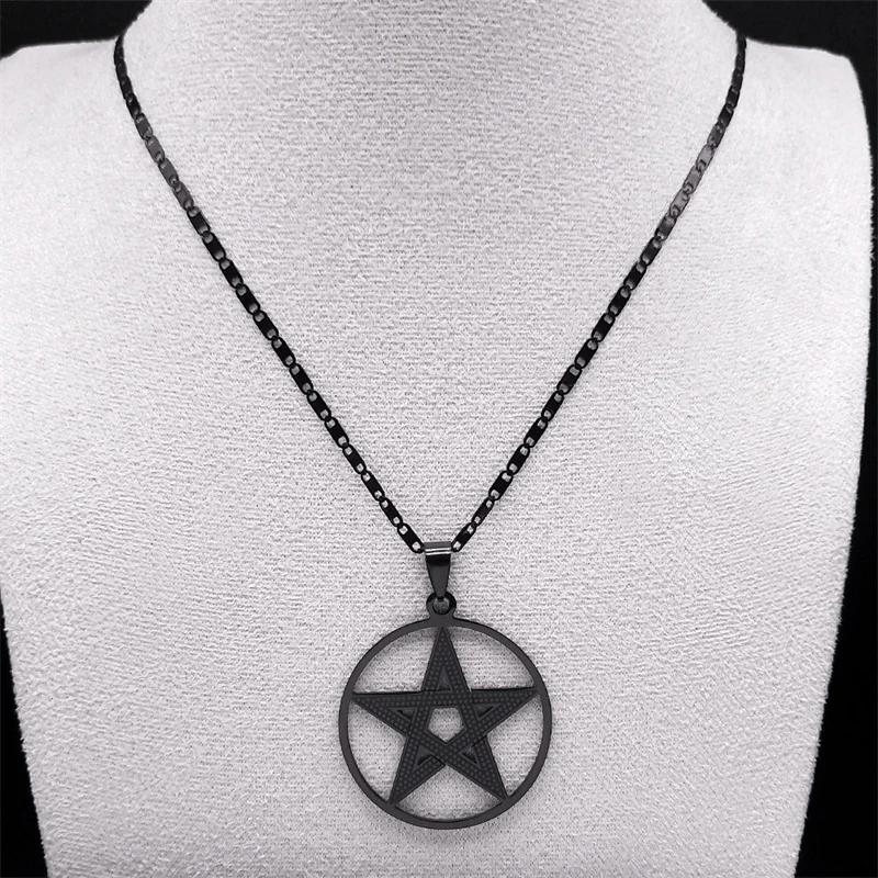 Goth Star Pentagram Pendant Necklace Women Men Black Color Wicca Statement Pentacle Necklaces Jewelry colares femininos N6313