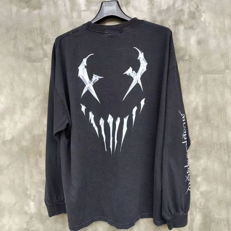 

Винтажная готическая Harajuku Y2K уличная футболка с графическим рисунком для мужчин в стиле ретро, рок-группа, круглый вырез, длинный рукав, хип-хоп, повседневная хлопковая футболка