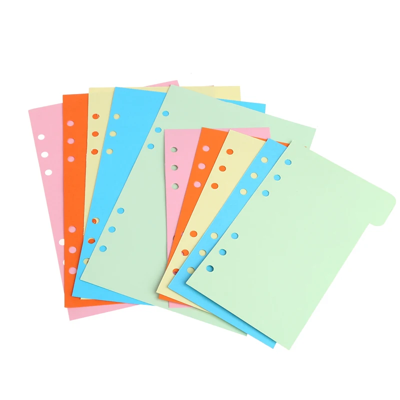 E9LB 5 uds recargas papel colorido en blanco 6 agujeros para cuaderno encuadernación hojas sueltas