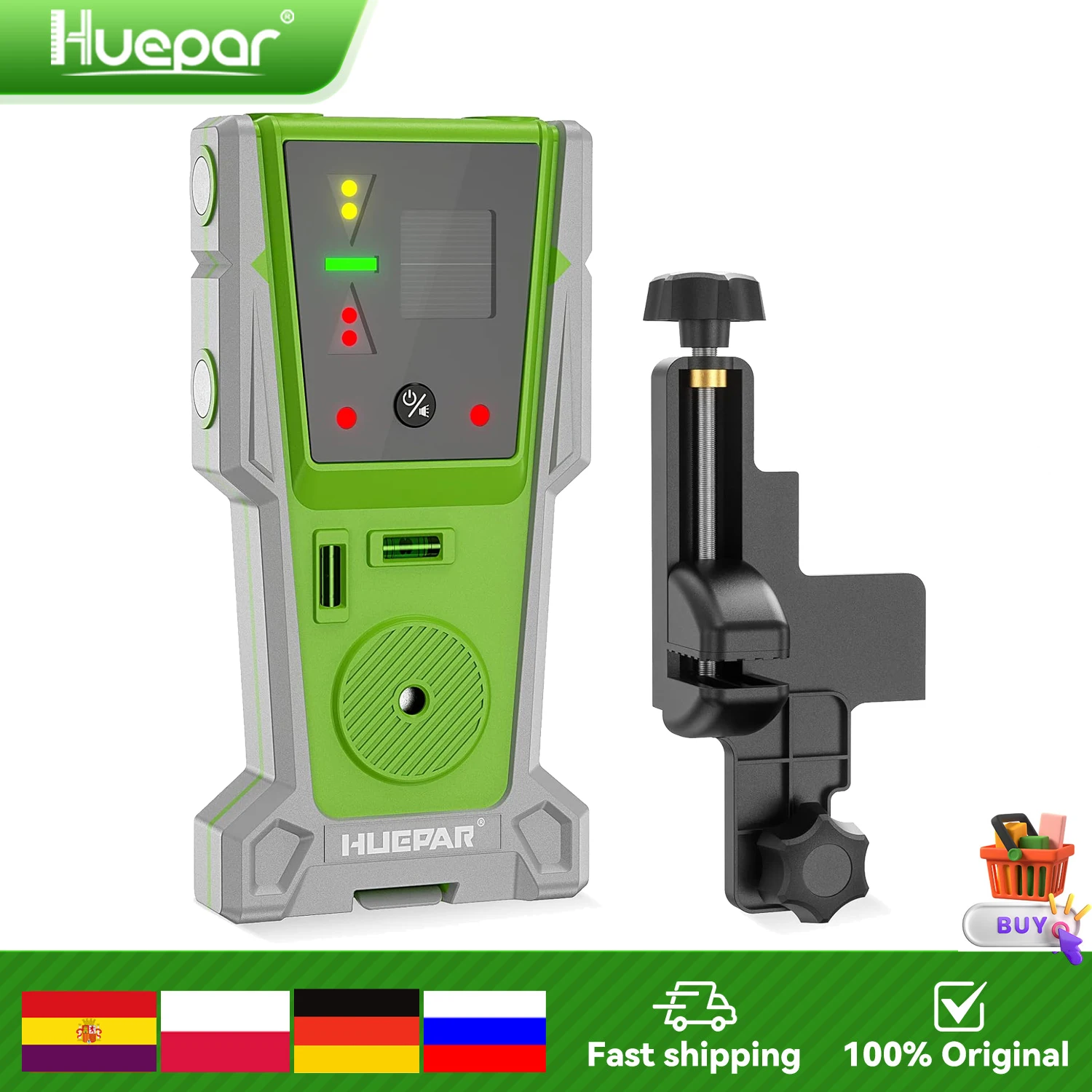 Ricevitore Laser Huepar con Rilevatore a Linea Pulsata, Livellamento Elettrico, Linee Verticali e Orizzontali con Doppia Lampada e Cicalino da 90 dB