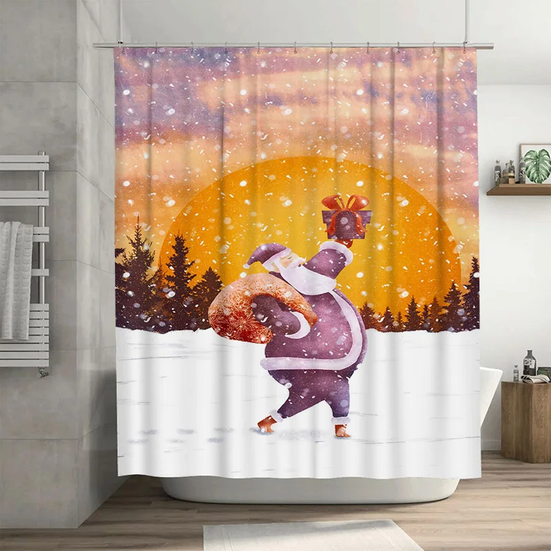 

Tuniu Праздничная занавеска для ванны Санта-Клауса Рождественская праздничная занавеска для душа Веселый дизайн с оленями Водонепроницаемый декор