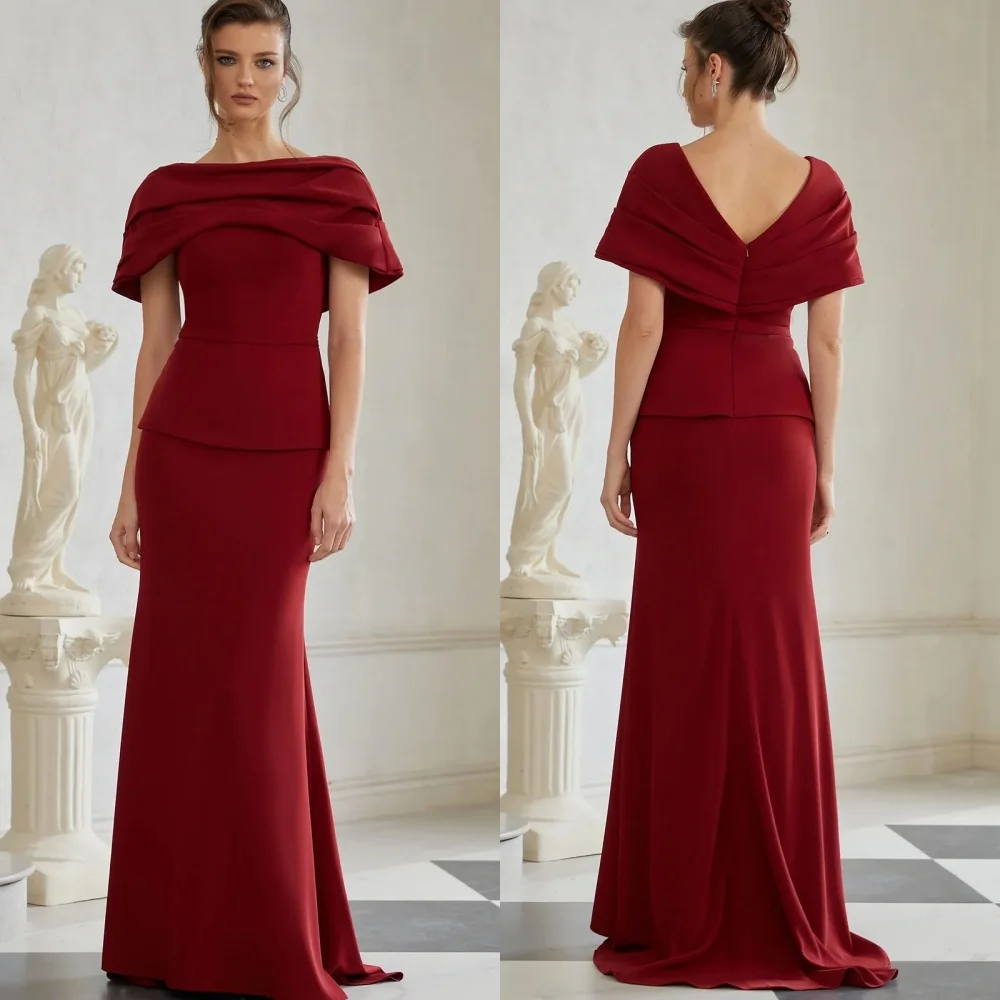 

Customized Formal Jersey Pleat Mermaid Boat Neck Long Dresses Bespoke Occasion Party Exquisite Pastrol Fashion