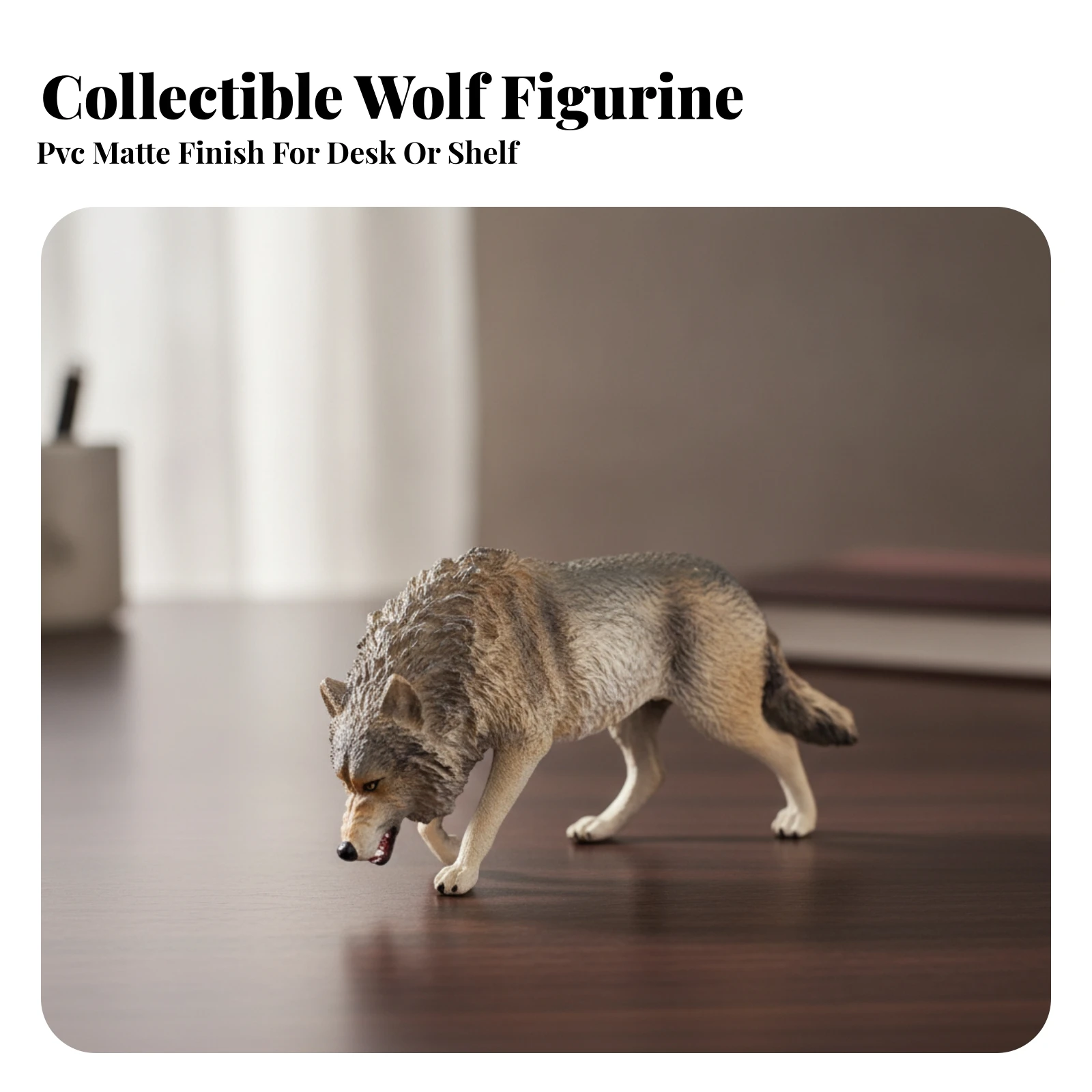 Standing Wolf Animal Model Lifelike Wildlife Sculpture with Realistic Pelage Texture Figurine Compact for Collectors