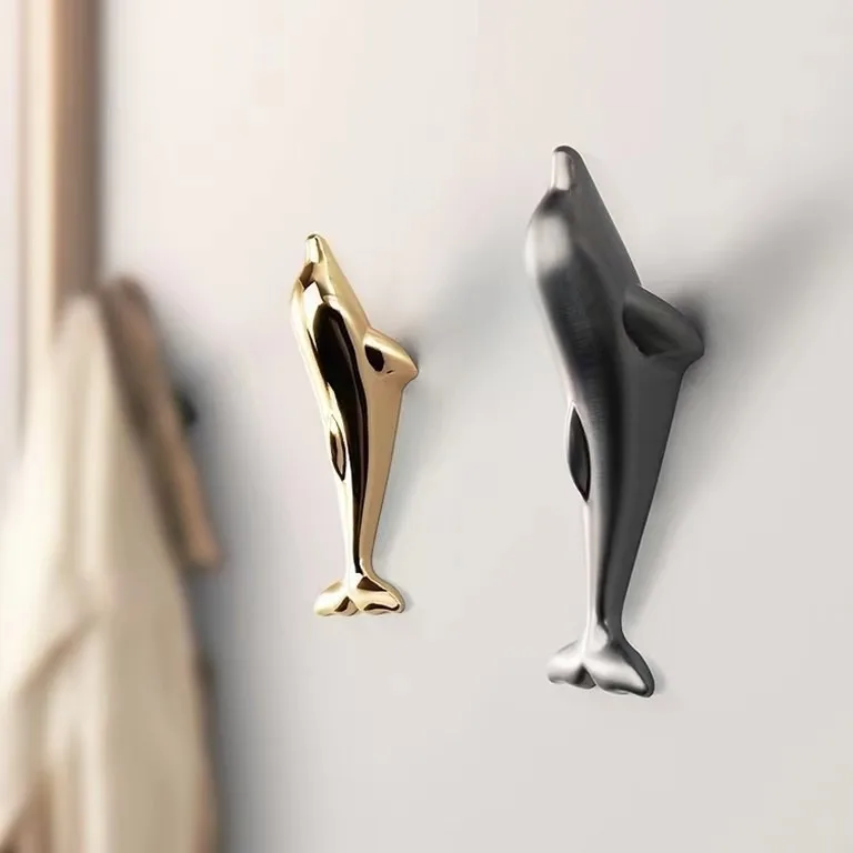 Creative Alloy Dolphin Rabbit Hooks Decorative Wall Hanging for Coat Hat Keys Hallway Entrance Corner Coat Rack image 3