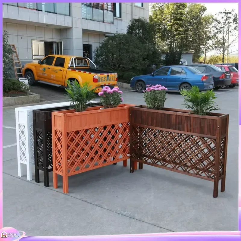 Large Outdoor Wooden Flower Stand Planter Box Composite Fence Pot Garden Decor Raised Bed for Plants Vegetables Patio Yard
